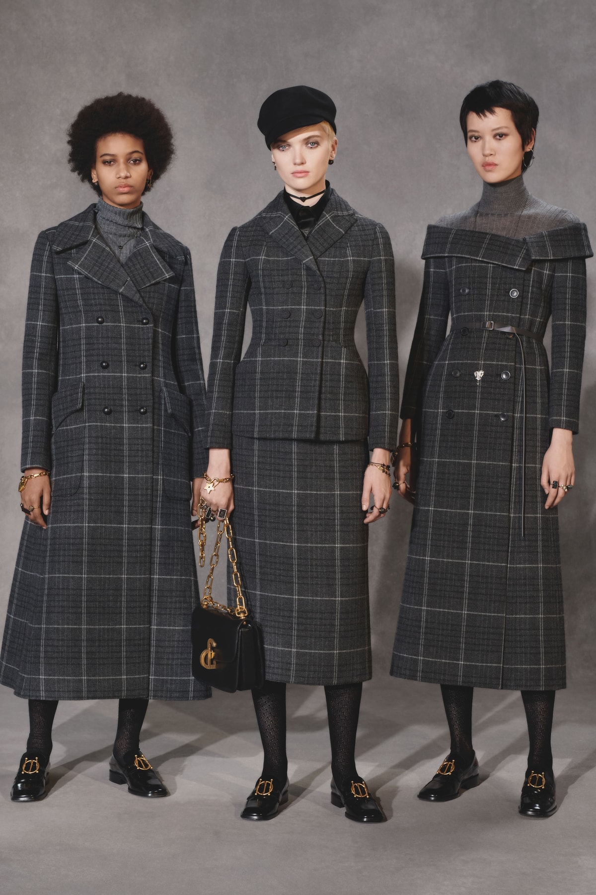 Dior Fall 2018 Collection Lookbook Plaid Jacket Blazer Skirt Hats Leather Handbag Grey Black