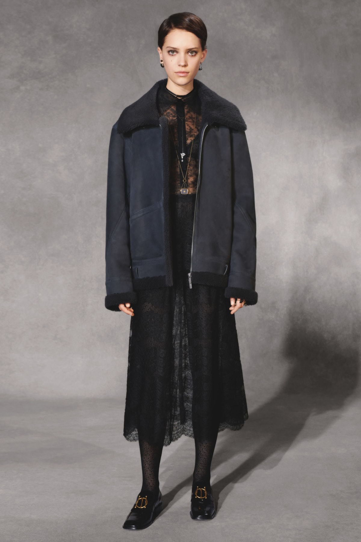 Dior Fall 2018 Collection Lookbook Oversized Fur Collar Coat Dress Black