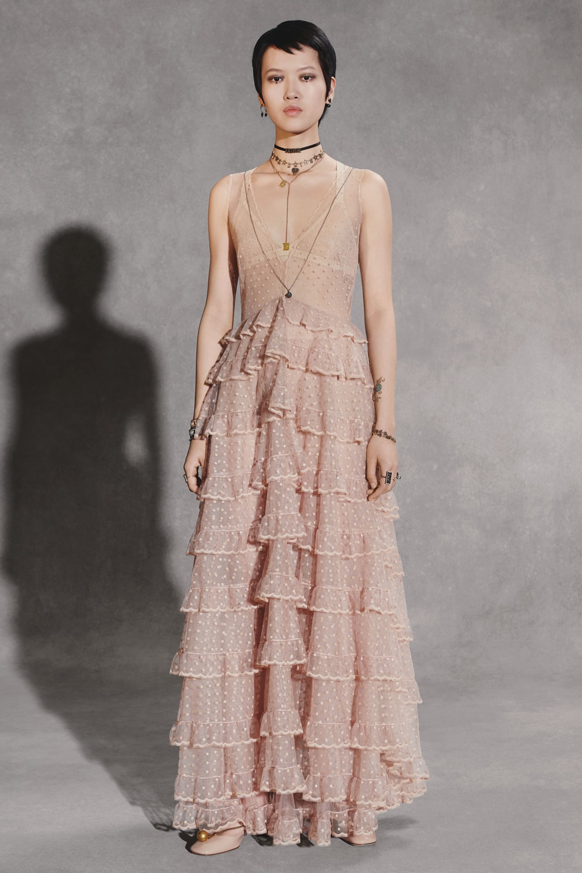 Dior Fall 2018 Collection Lookbook Sheer Tulle Short Sleeved Dress Pink