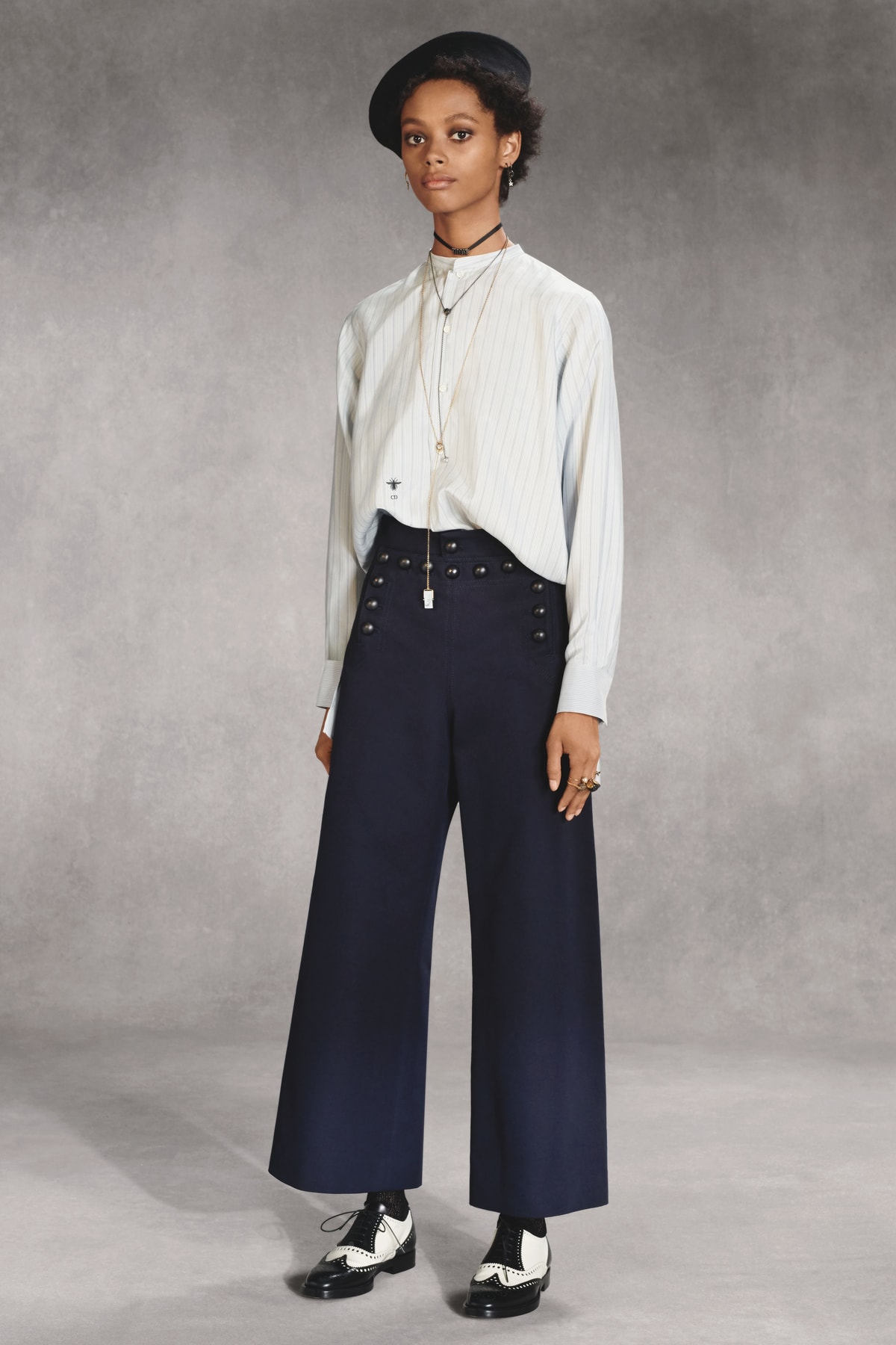 Dior Fall 2018 Collection Lookbook Longsleeved Shirt Wide Leg Pants White Blue