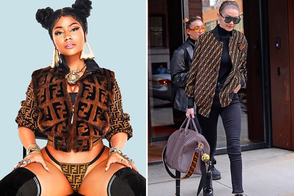 Nicki Minaj Chun-Li Fendi Jacket Thong Bikini Gigi Hadid Jacket Bag FF Logo