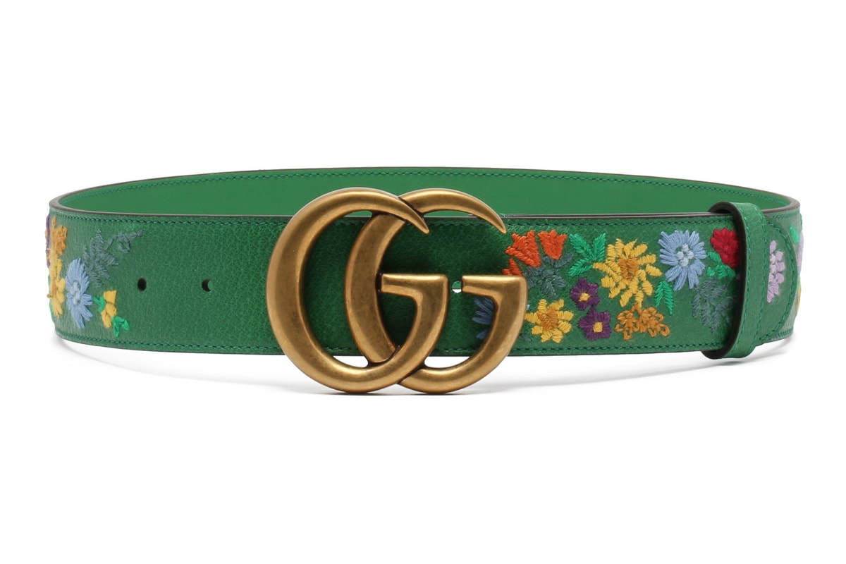 Gucci Double G Logo Floral Embroidered Green Belt Where To Buy Retro Vintage Antique Gold Antonia.it