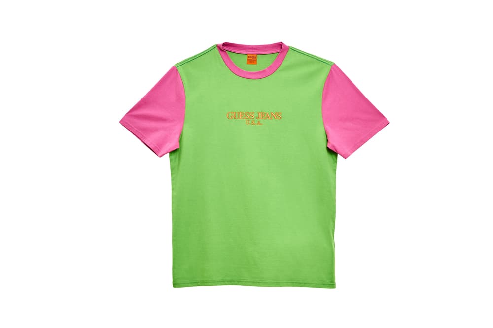 GUESS Jeans U.S.A. Farmers Market Capsule Collection Colorblocked T-Shirt Green Pink