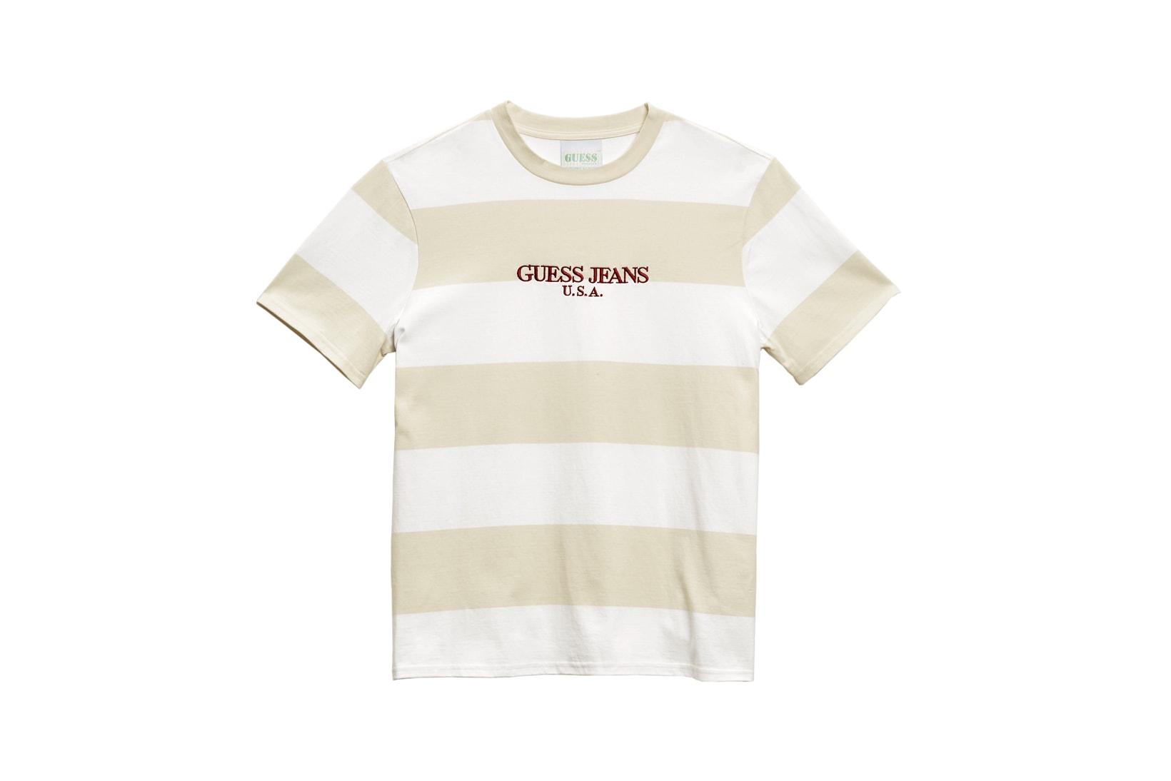 GUESS Jeans U.S.A. Farmers Market Capsule Collection Striped T-Shirt White Tan