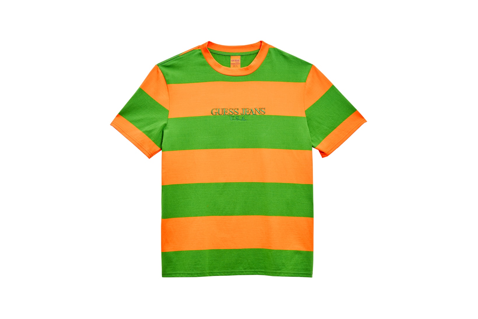 GUESS Jeans U.S.A. Farmers Market Capsule Collection Striped T-Shirt Orange Green