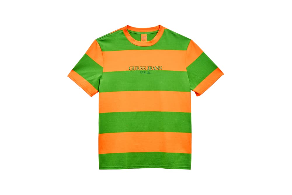 GUESS Jeans U.S.A. Farmers Market Capsule Collection Striped T-Shirt Orange Green