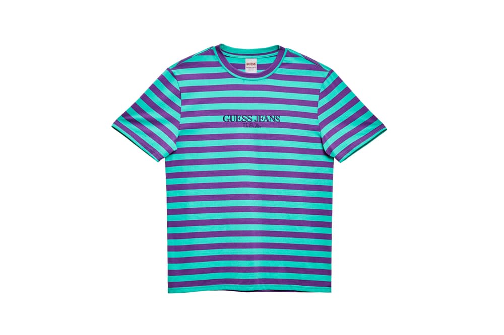 GUESS Jeans U.S.A. Farmers Market Capsule Collection Striped T-Shirt Blue Purple