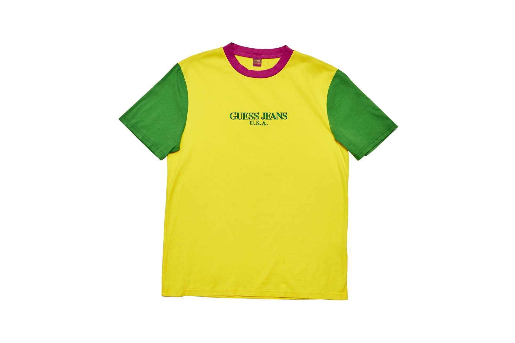 GUESS Jeans U.S.A. Farmers Market Capsule Collection Colorblocked T-Shirt Yellow Green