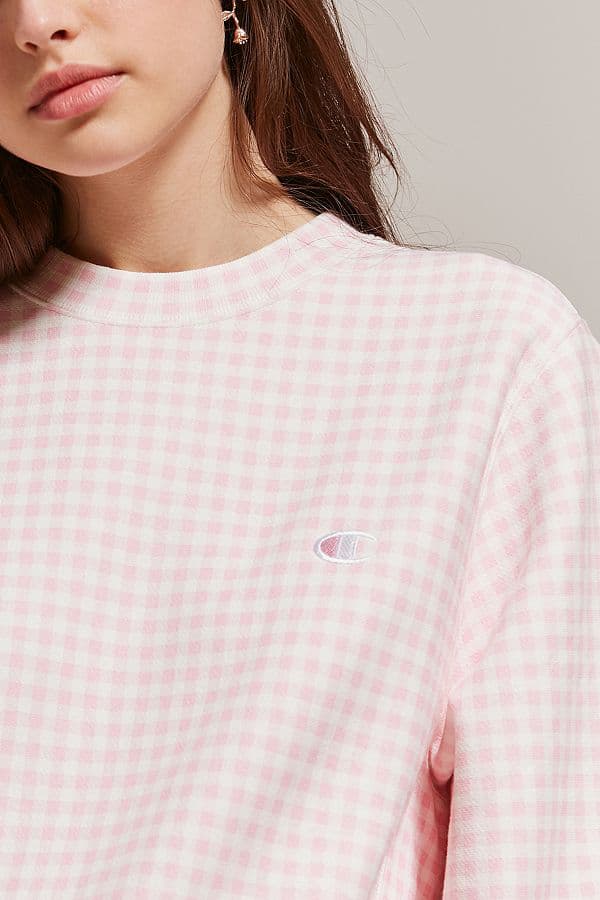 HVN Champion Gingham Crewneck Sweatshirt Rose Pink