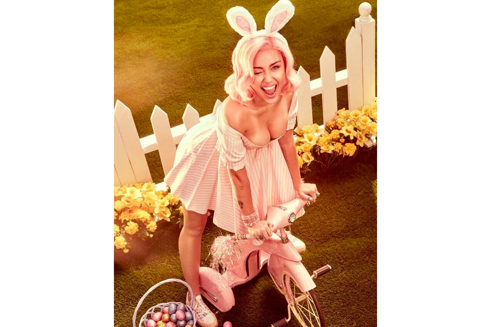 Miley Cyrus Converse Chuck Taylor Sparkly Easter 2018 Editorial Videos Photoshoot Pink Pastel Eggs Bunny Instagram