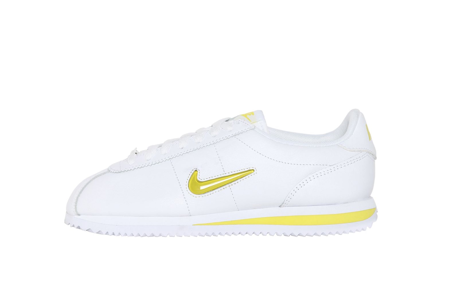 Nike Cortez Jewel in White/Yellow Spring Colorway Fresh Crisp Minimal Trainer Sneaker