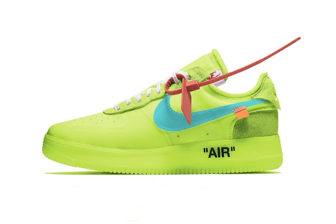 Virgil Abloh x Nike Air Force 1 Low in "Volt" Lime Green Color Hue Bright Neon
