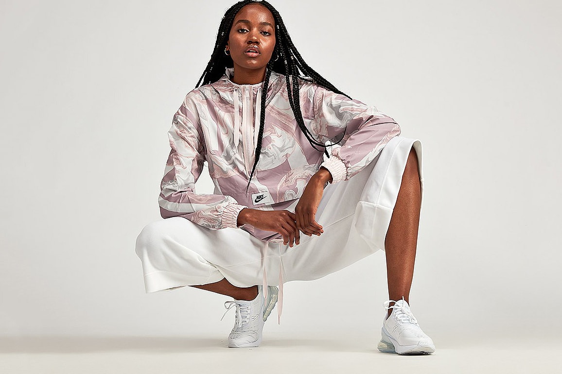 Nike drops Rose Pink Marbled Windbreaker Jacket Windrunner Retro Sportswear Pattern Women's wear to buy footasylum
