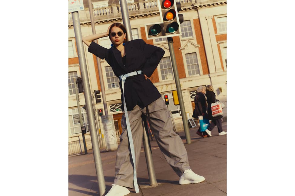 3.1 Phillip Lim Blazer Calvin Klein Bralette Off-White Checked High-Rise Trousers Industrial Belt Black Grey Blue