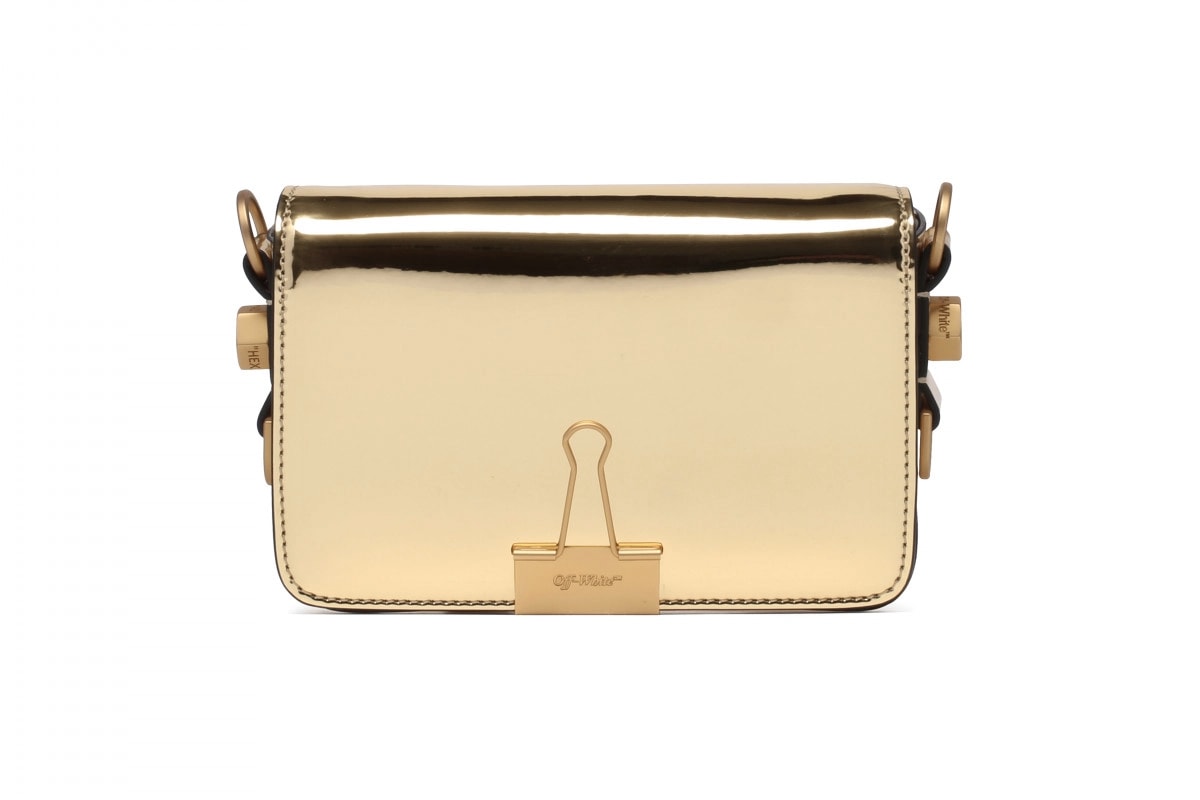 Off-White™ Metallic Gold Mini Binder Clip Bag Mirror Reflective Golden Virgil Abloh Handbag Shoulder Bag where to buy antonia.it