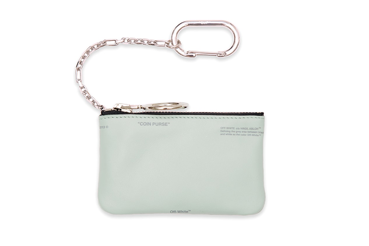 Off-White™ Mini Mint Green Logo Coin Purse Where to Buy Pastel accessory silver chain Virgil abloh carabiner hiking clip