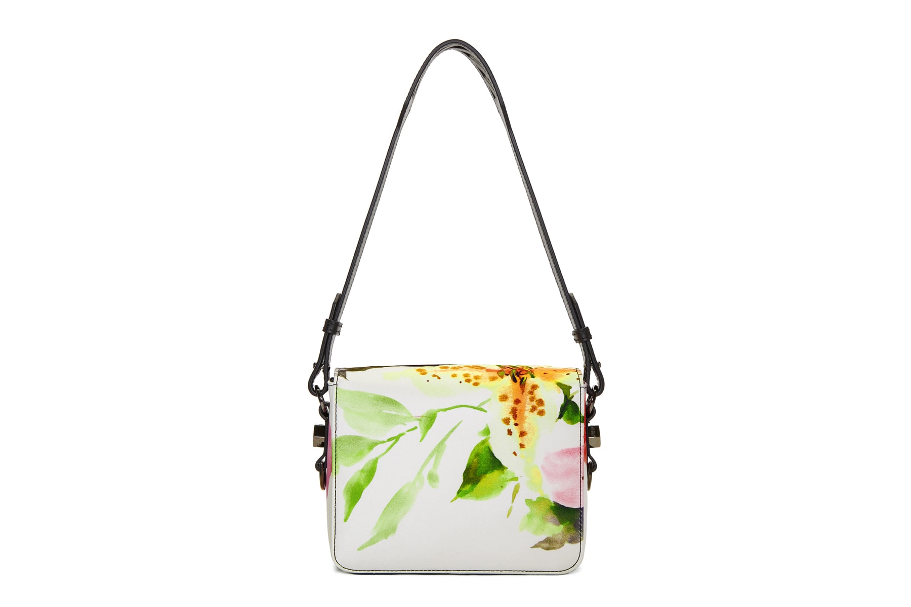 off white virgil abloh floral binder clip bag satin leather back view strap