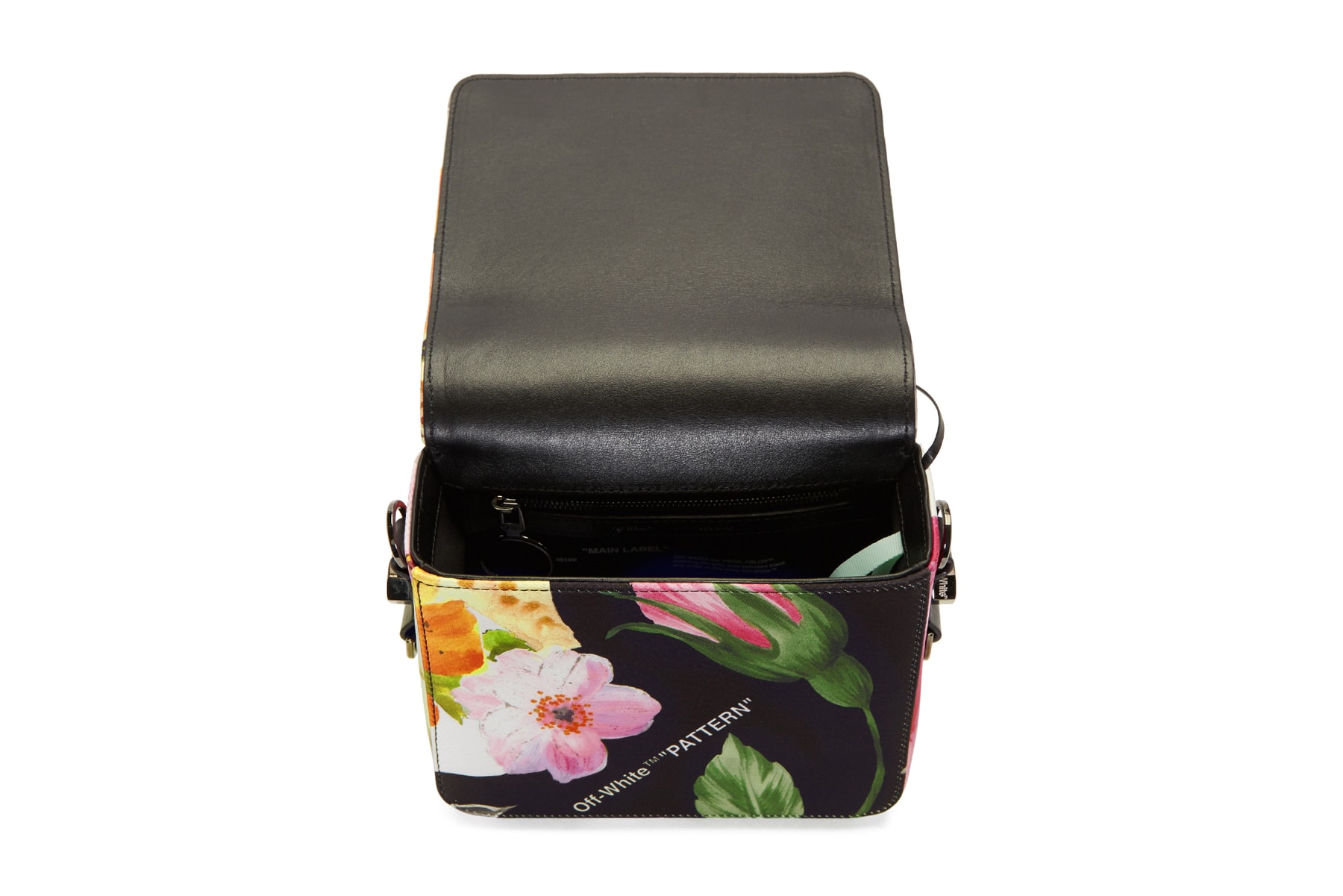 off white virgil abloh floral binder clip bag interior lining satin leather