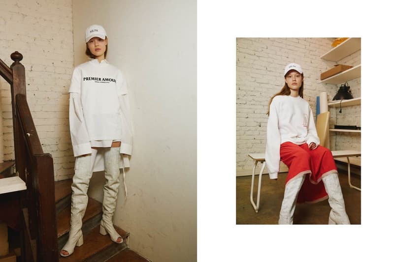 PREMIER AMOUR Spring/Summer 2018 Lookbook Crewneck Sweater T-Shirt Hat White