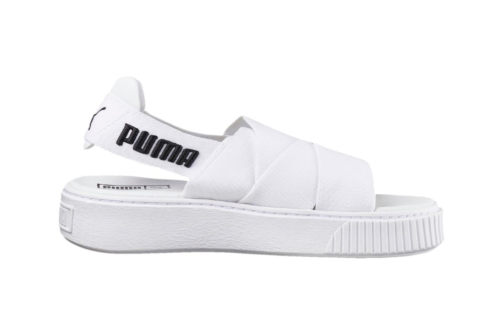 PUMA platform sandals black and white monochrome logo slingback slip-on women's where to buy sole finess