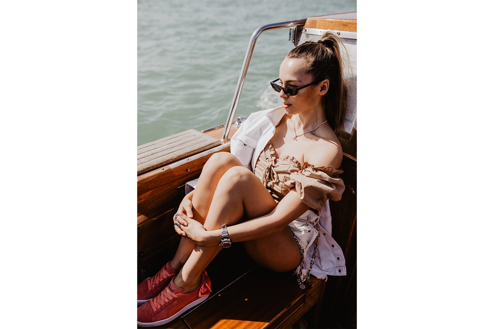 PUMA suede bow pastel blush pink sneaker satin ribbon cara delevingne emma louise connolly sophie apollonia campaign venice italy women's where to buy