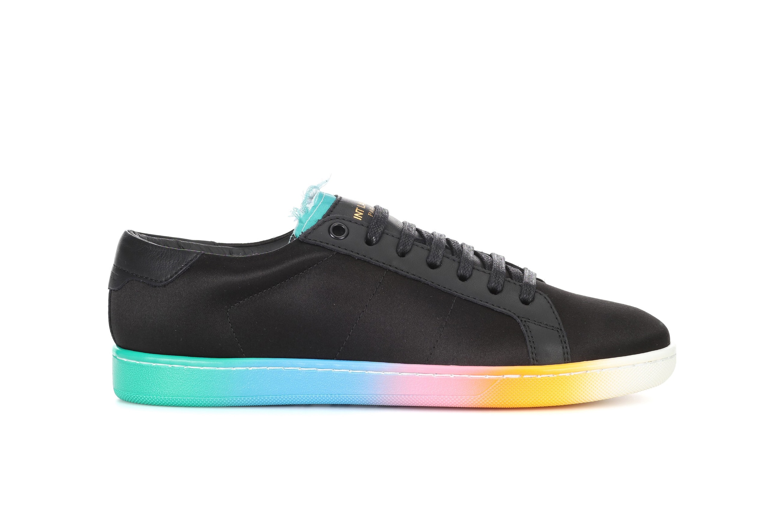 Saint Laurent Black Leather Satin Rainbow Sole Sneaker Spring Summer Silhouette Blue Pink White Yellow