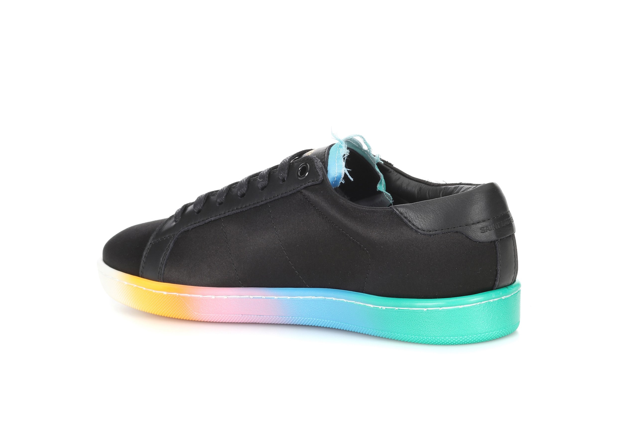 Saint Laurent Black Leather Satin Rainbow Sole Sneaker Spring Summer Silhouette Blue Pink White Yellow