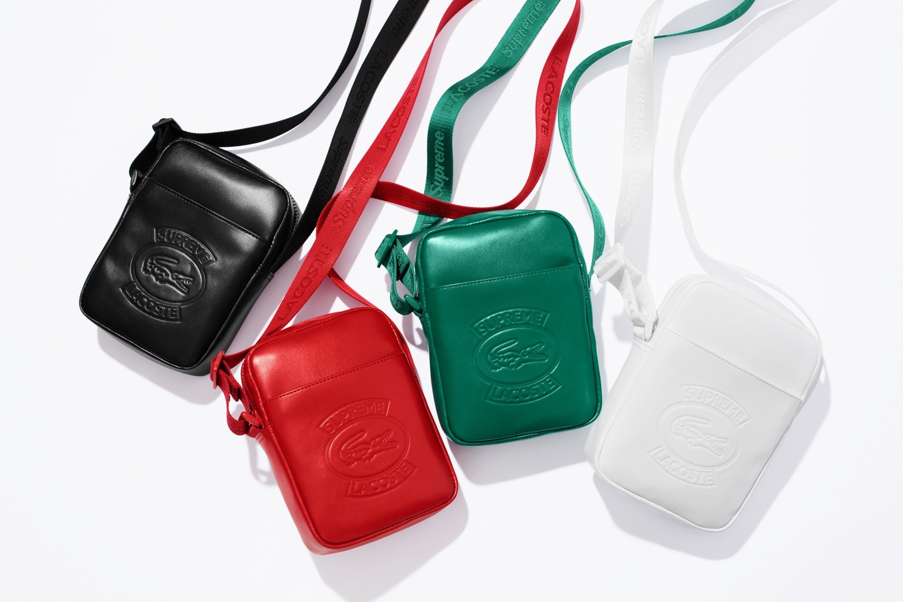 Supreme x Lacoste Spring 2018 collection collaboration release info collab date varsity jacket sweatshirt shorts nylon track jacket side bag waist fanny pack bumbag