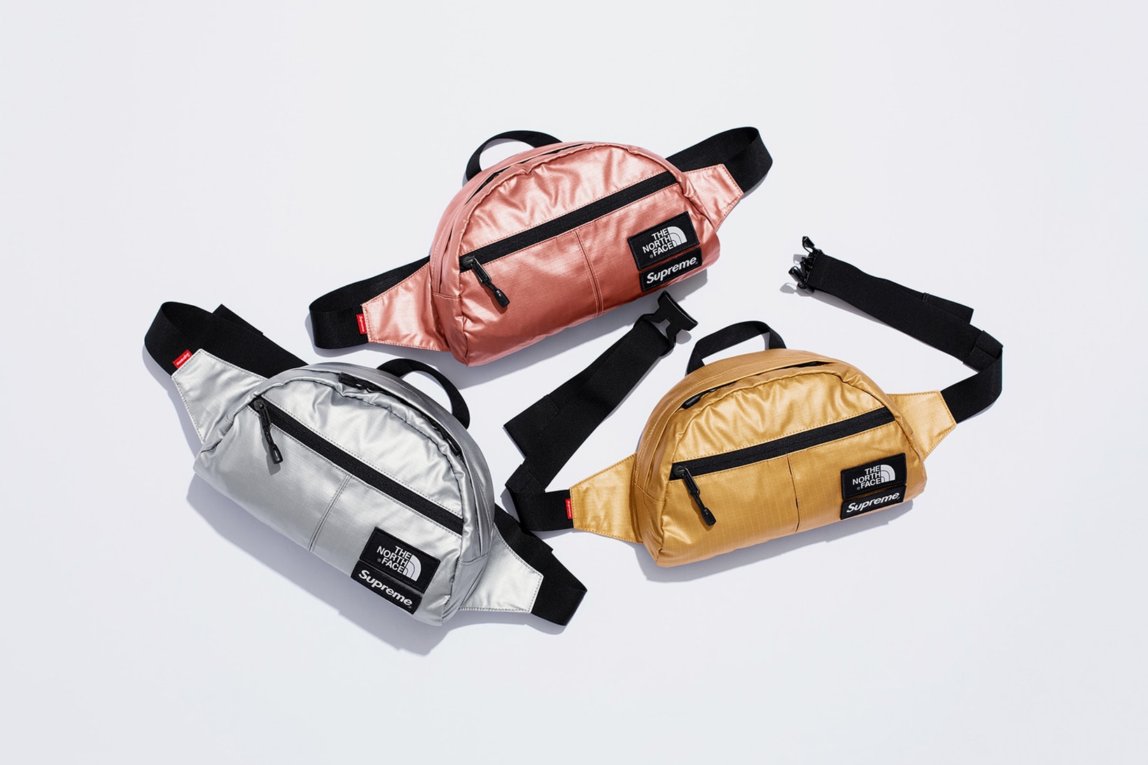Supreme x The North Face Spring 2018 Metallic Collection Roo II Lumbar Pack Silver Gold Rose