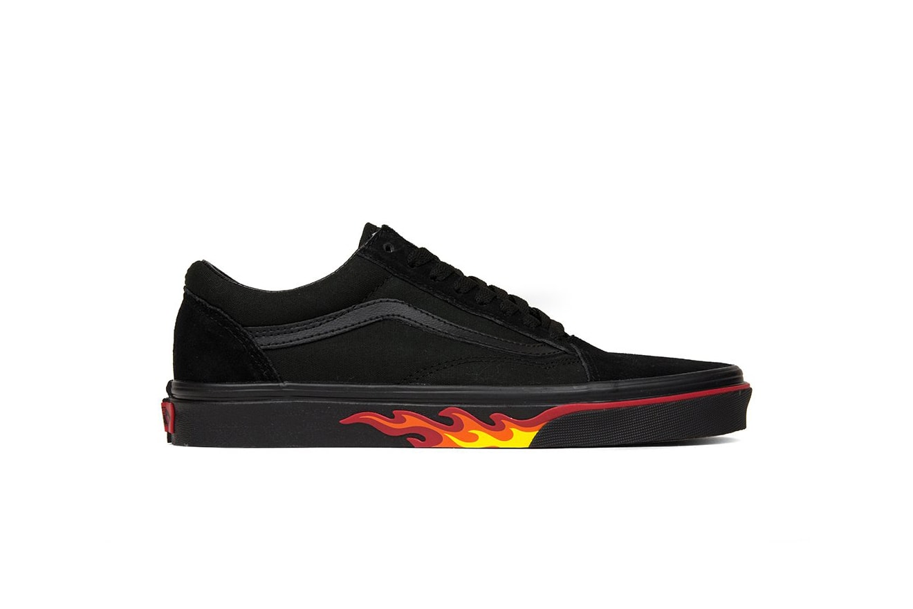 Vans "Flame Wall" Collection Slip-On Authentic Old Skool Sneaker Collection Fire Print Black Red Orange