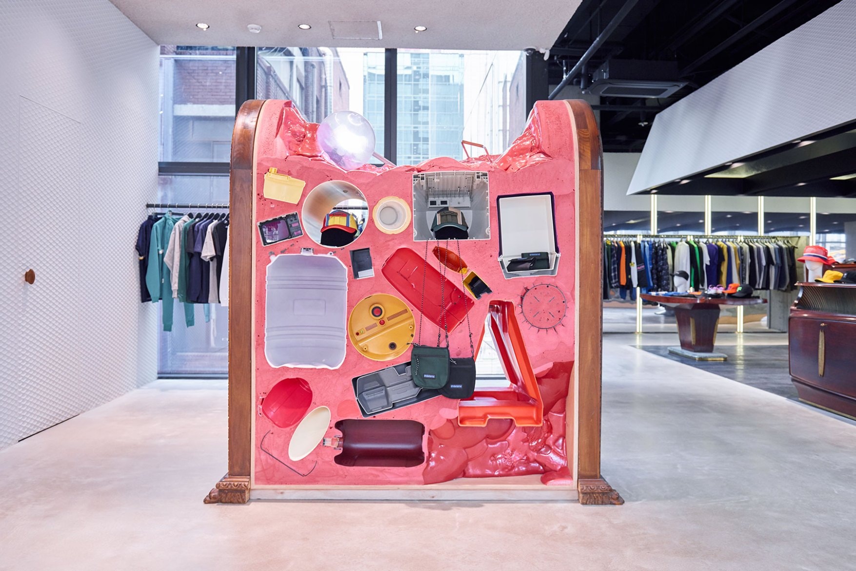 worksout hongdae seoul select shop streetwear collaborations pink art installation yellow red