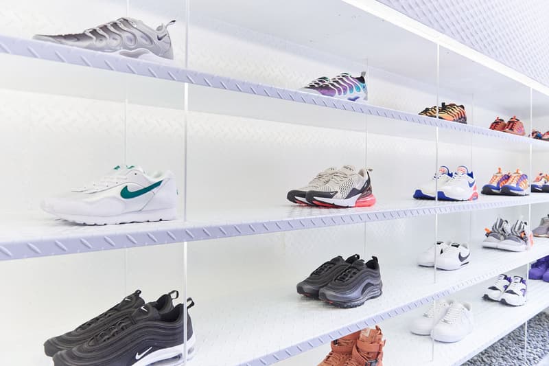 worksout hongdae seoul select shop streetwear collaborations nike shoe wall sneakers white army green