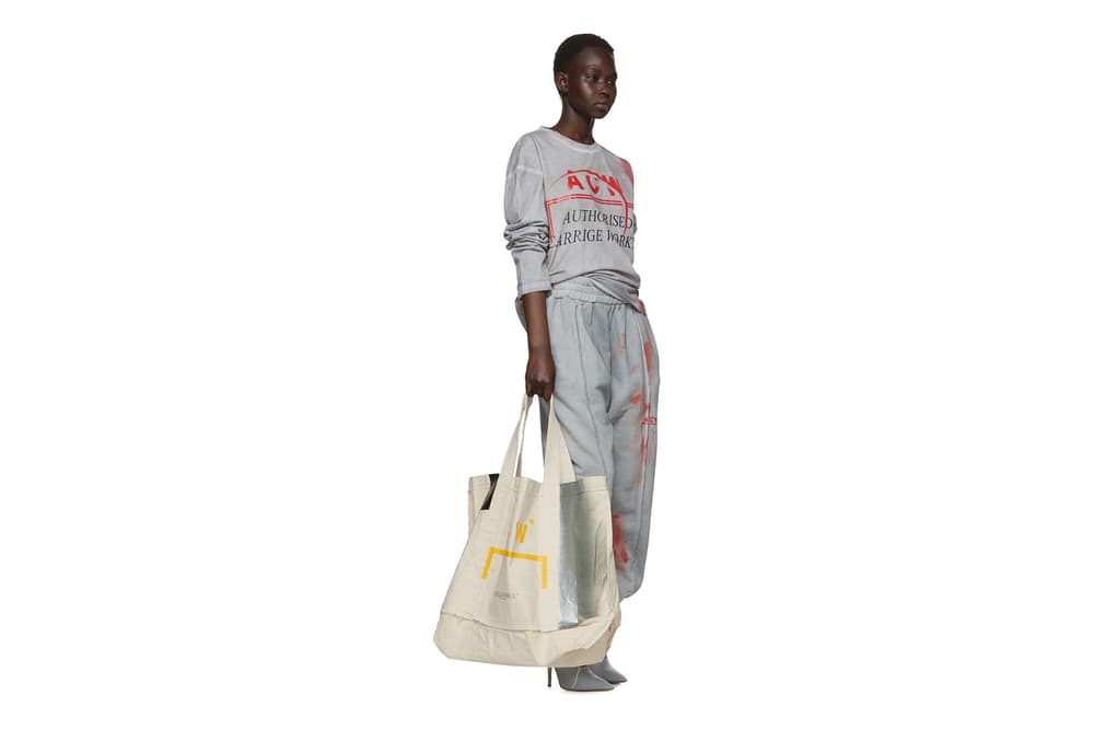 a cold wall samuel ross beige plastic frayed tote bag