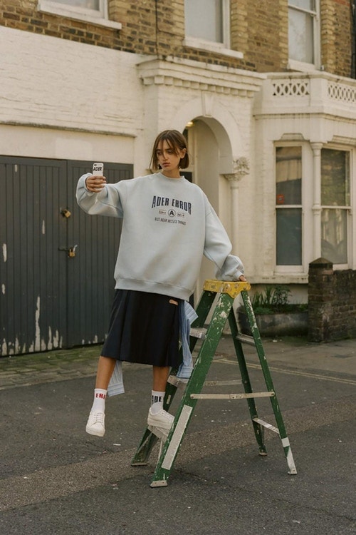 Ader Error Spring/Summer 2018 Collection Campaign Sweater Skirt Grey Black