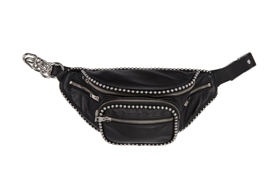 Alexander Wang Edgy Attica Fanny Pack Leather Crossbody Bag Chain Hardware Black Silver