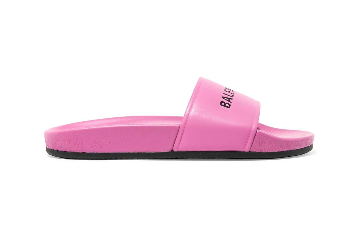Balenciaga Logo Leather Slides in Pink 