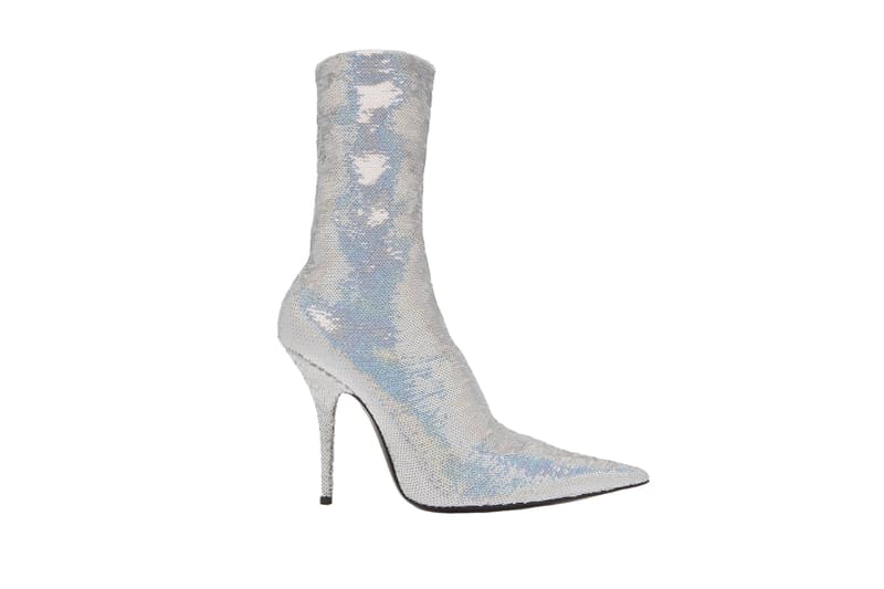 Balenciaga Silver Sequin Knife your Boots Heels Shoes Collection