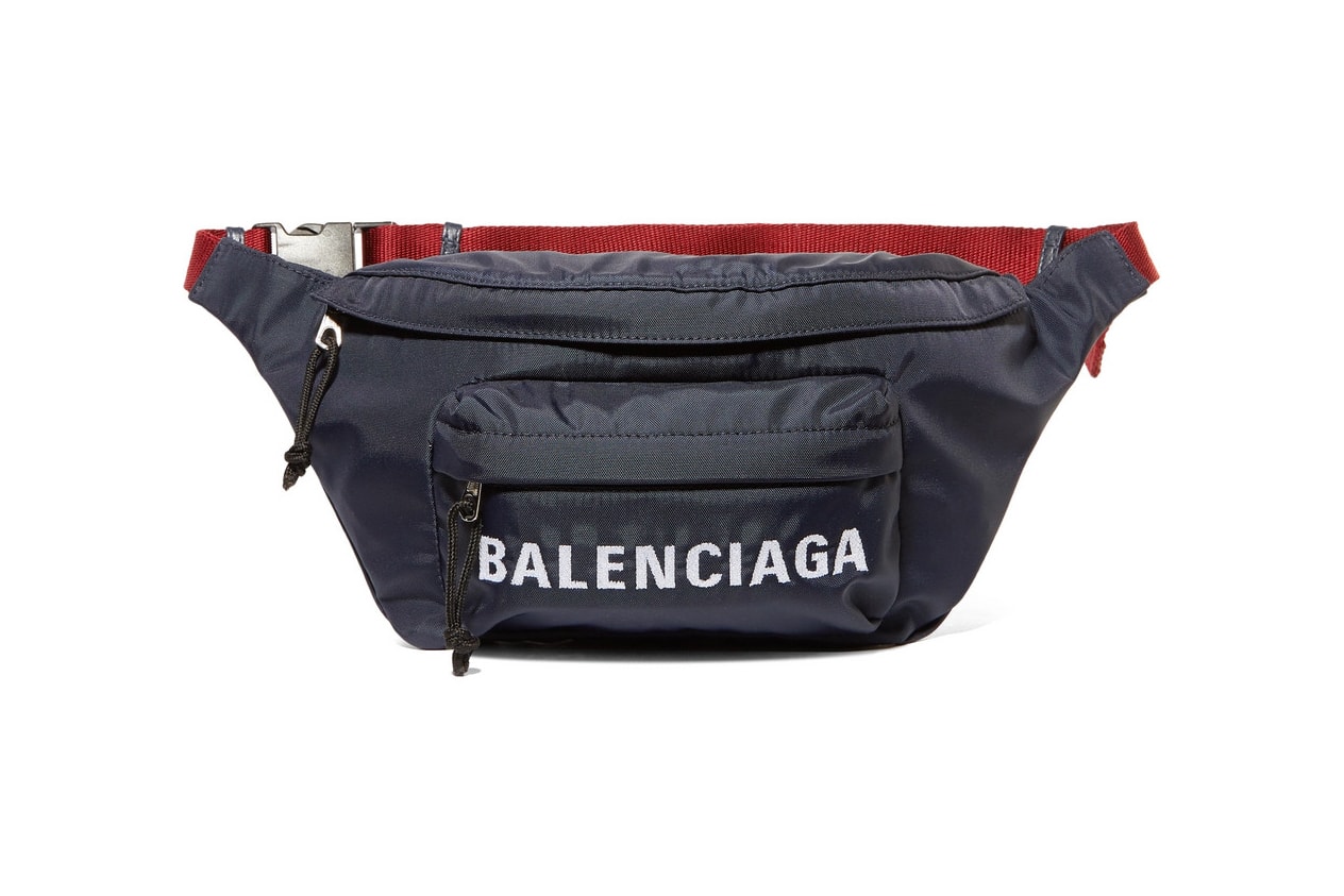 Balenciaga Navy Red Wheel Logo Embroidered Belt Bag Fanny Pack