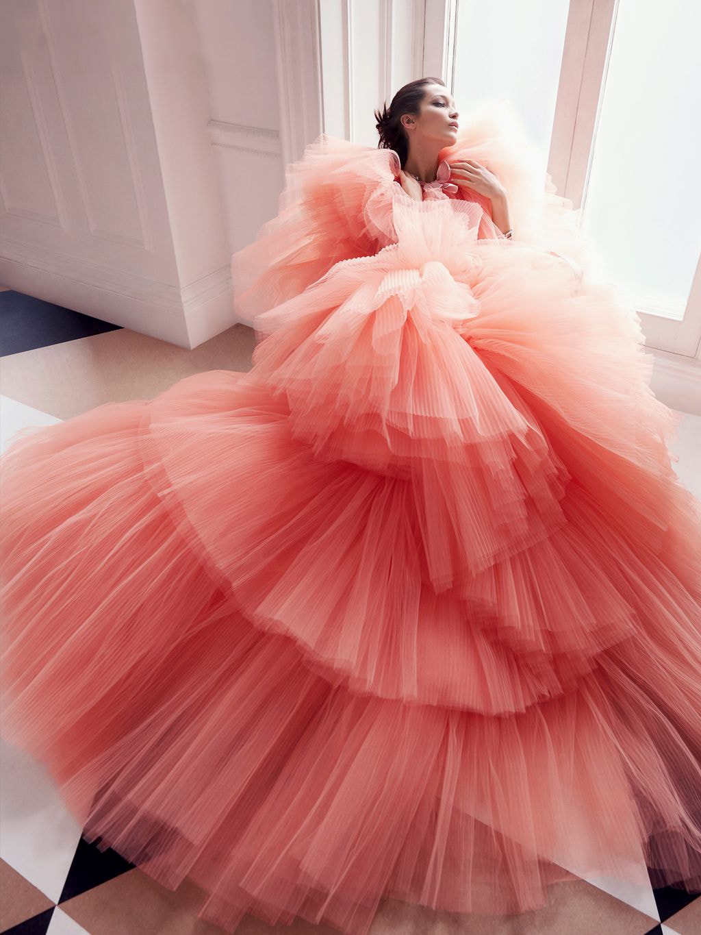 Bella Hadid Harper's Bazaar June July 2018 Pink Tulle Dress Gown