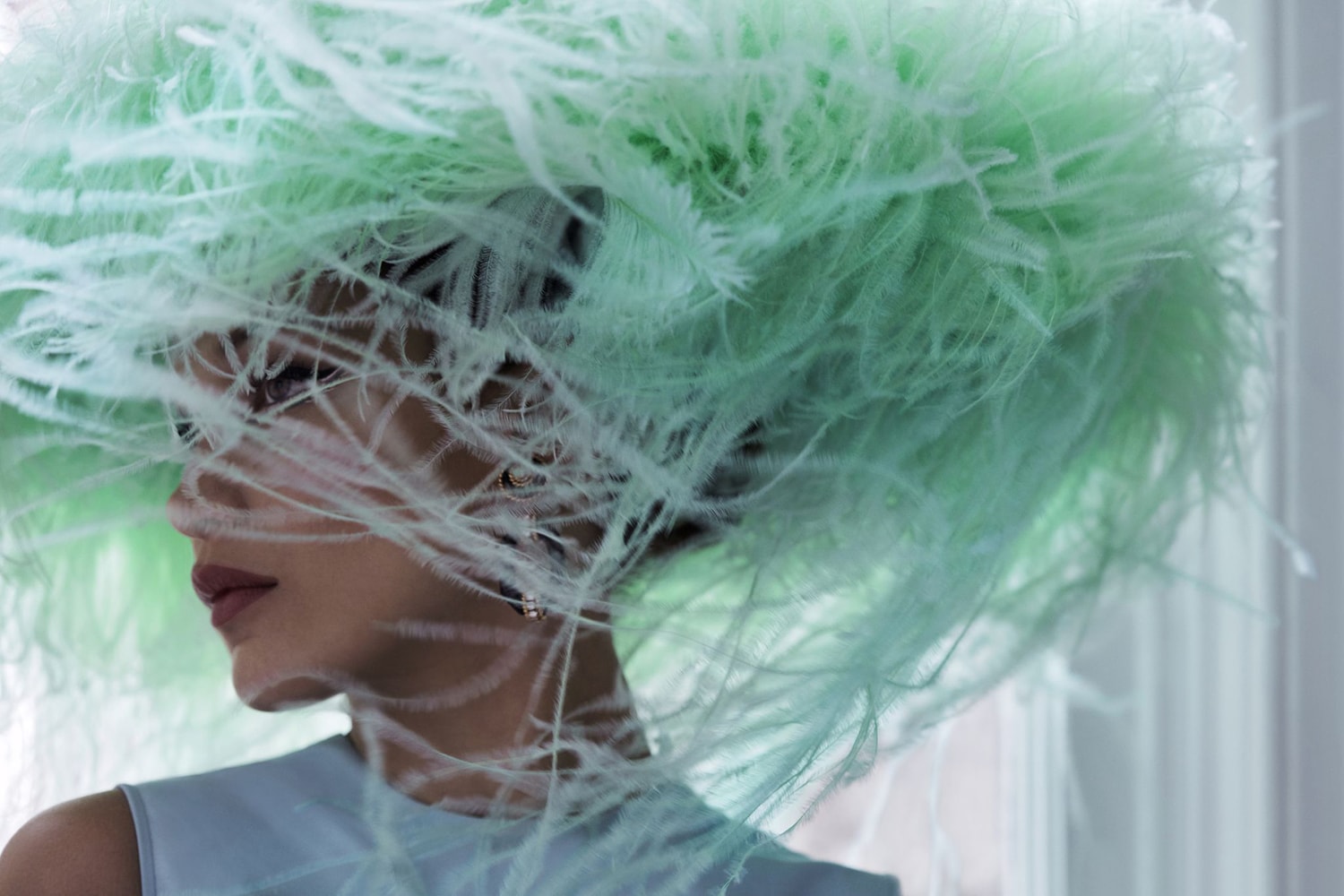 Bella Hadid Harper's Bazaar June July 2018 Valentino Haute Couture Headpiece Green