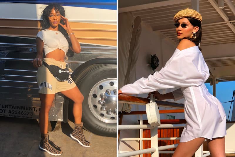 SZA Fendi Sock Runners Sneakers Fanny Pack Bella Hadid White Shirt Dress