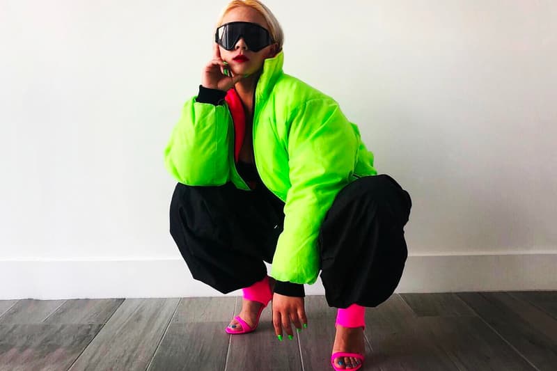 Best Celebrity Style CL Korean 2NE1 Neon Green Pink Jacket Heels Sunglasses Giuseppe Zanotti