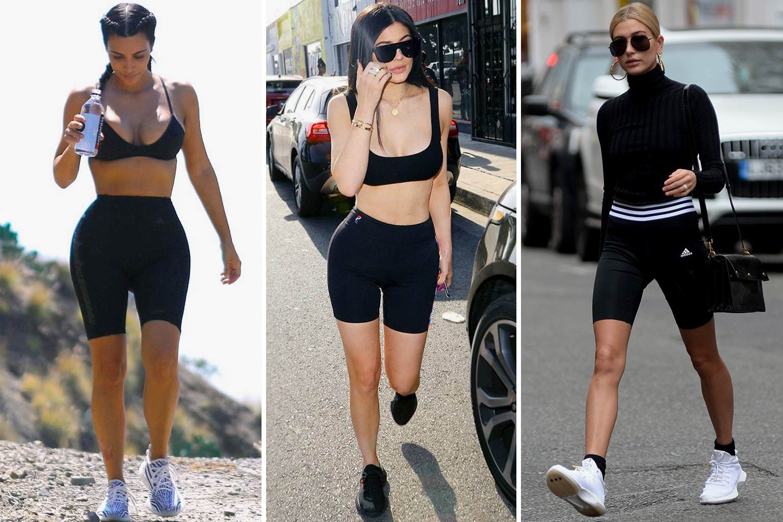 Kim Kardashian Kylie Jenner Hailey Baldwin Black Biker Shorts YEEZY FILA adidas Originals
