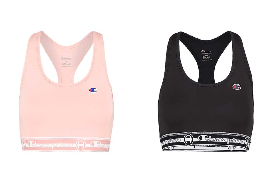 Champion Drops Logo Crop Tops in Pink and Black