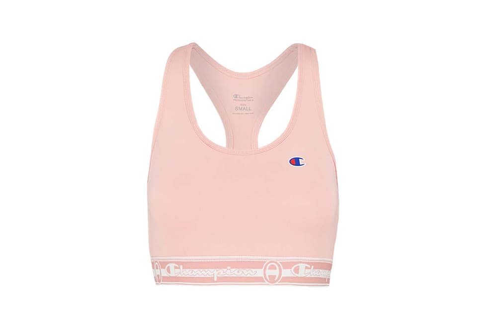 Champion Logo Crop Top Sports Bra Pastel Pink Black