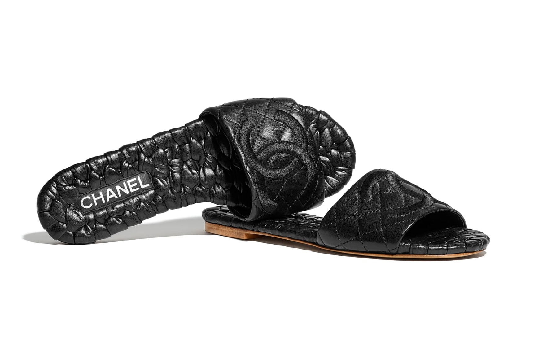 Chanel Quilted Double C Logo Mule Slides Red Black Grey Lambskin