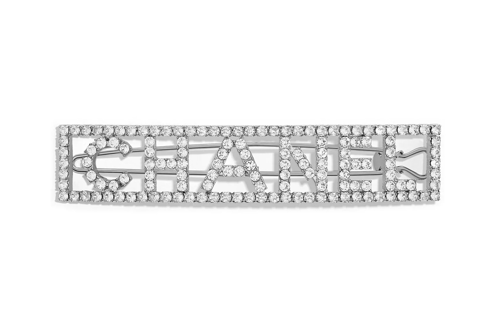 Chanel Silver Crystal Diamante Logo Hair Clip