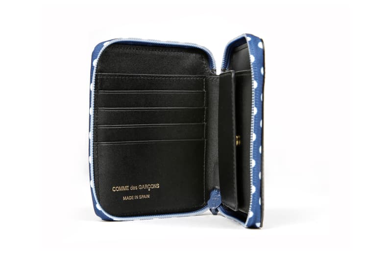 COMME des GARÇONS Leather Wallet Black Polka Dot White Blue