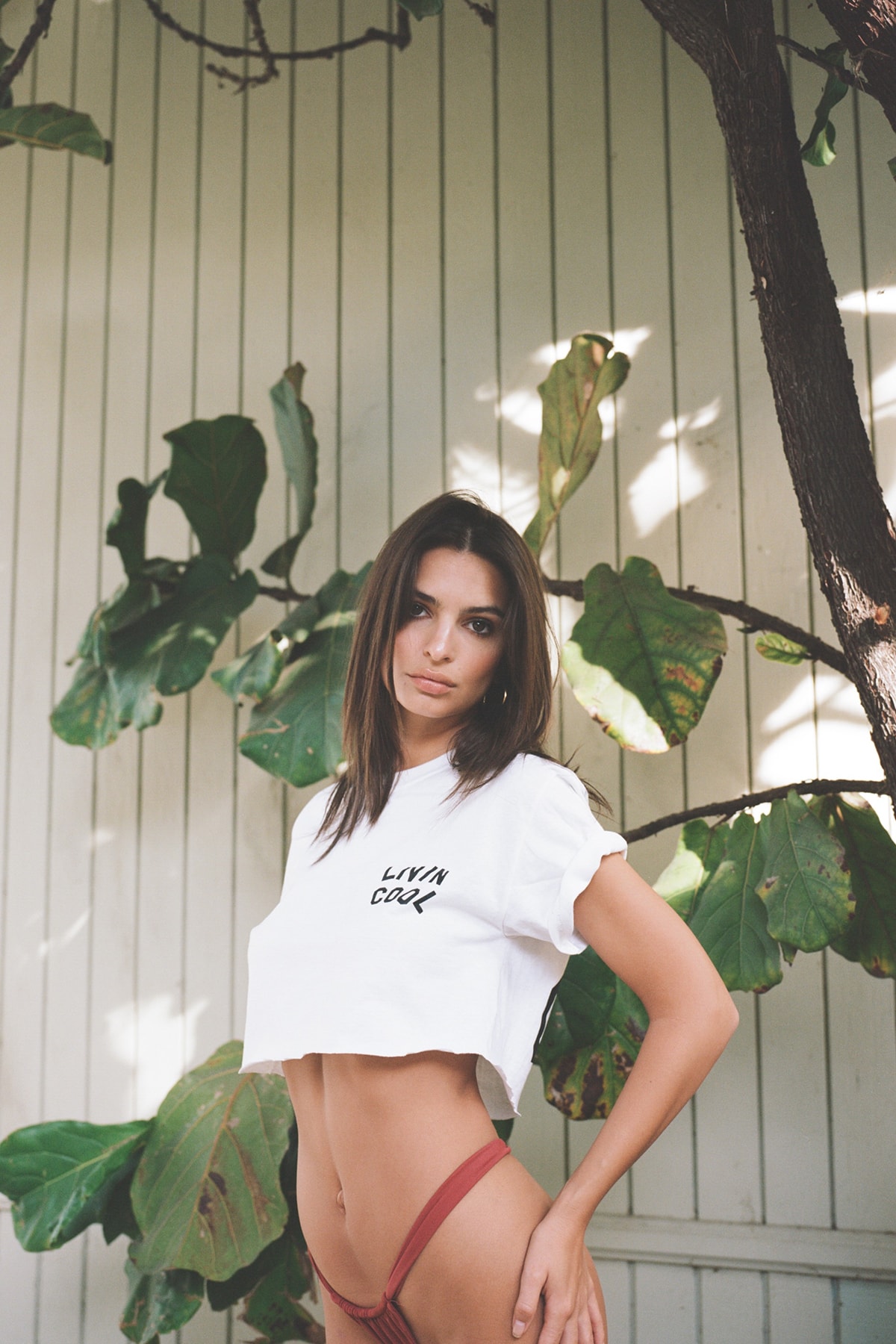 Emily Ratajkowski livin cool Emanuele D'Angelo Lookbook Logo Crop T-Shirt White