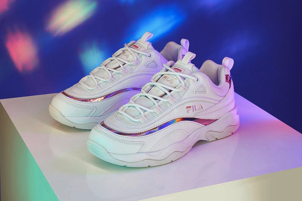 FILA Chunky Ray Holographic Pink Prism White Dad Shoe Sneakers